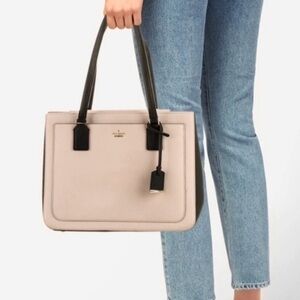 Kate Spade Laurel Way Reese Satchel Soft Porcelain and Black Leather Bag